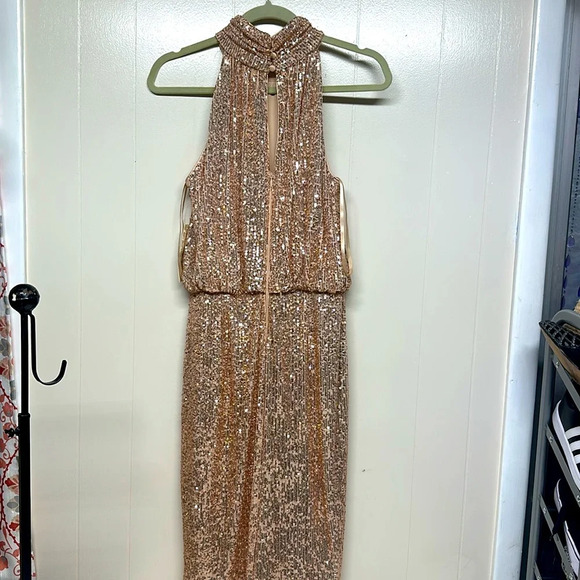 Eliza J Rose Gold Sequin Halter Dress - Picture 4 of 14